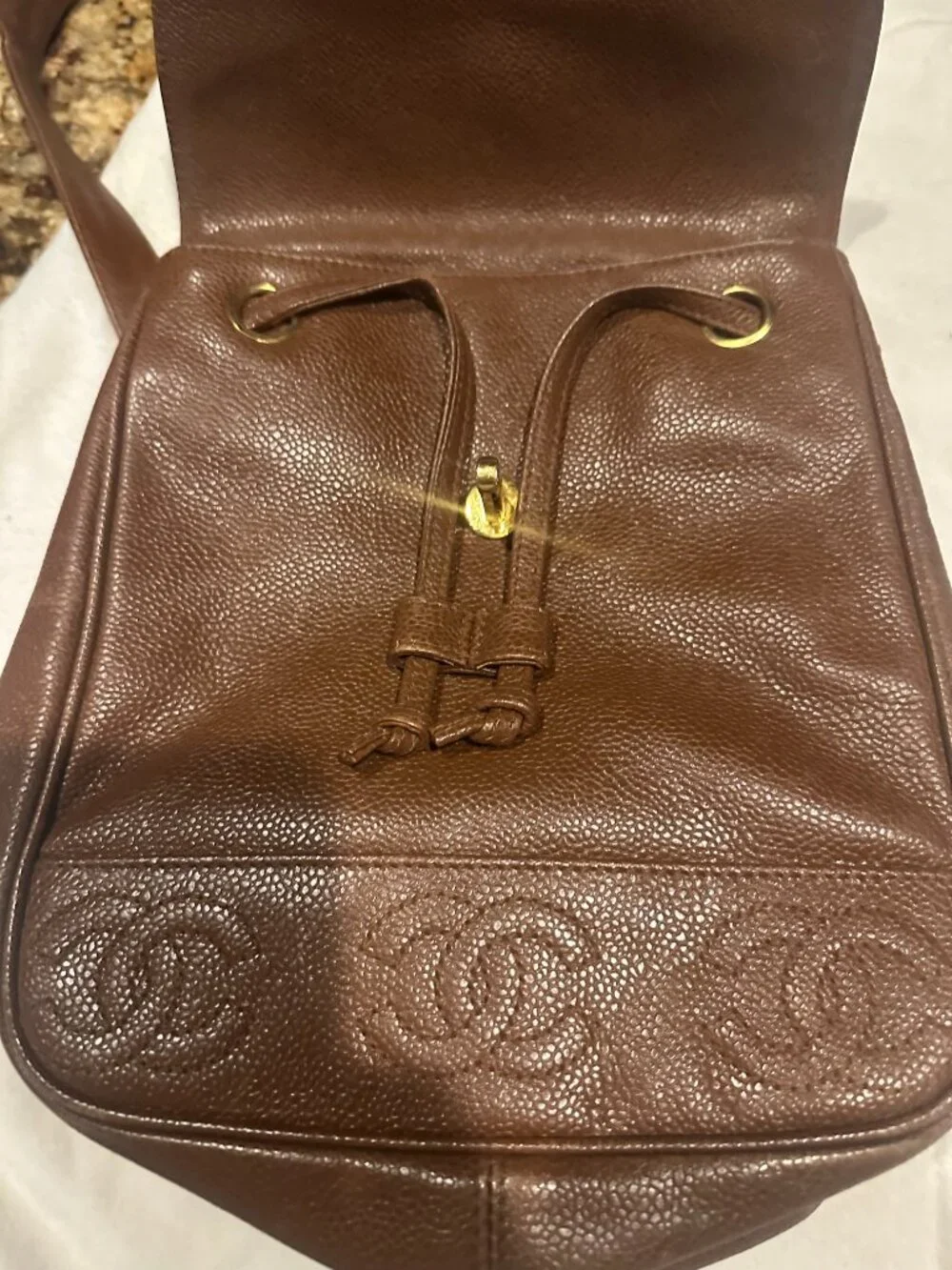 Chanel Vintage Tan Caviar CC Backpack